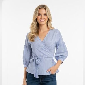 Charlotte Russe blue striped belted boho top